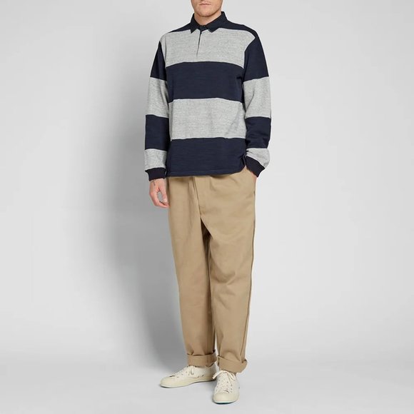 Blue Blue Japan Border Rugby Shirt - Grey & Navy - Picture 2 of 8